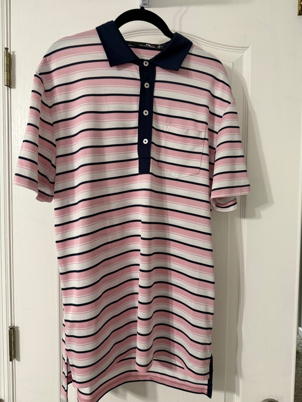 RLX Ralph Lauren Pink, Navy & White Striped Polo